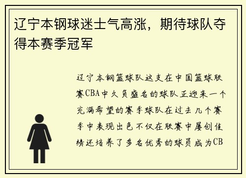 辽宁本钢球迷士气高涨，期待球队夺得本赛季冠军